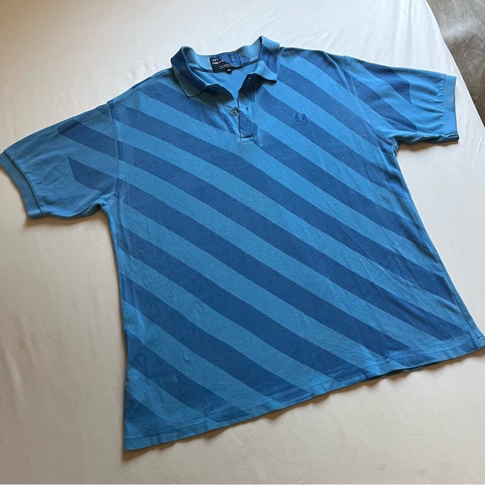 FRED PERRY x COMME DES GARÇONS blue striped‎ short sleeve polo shirt